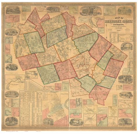 1858 Merrimack County New Hampshire Wall Map