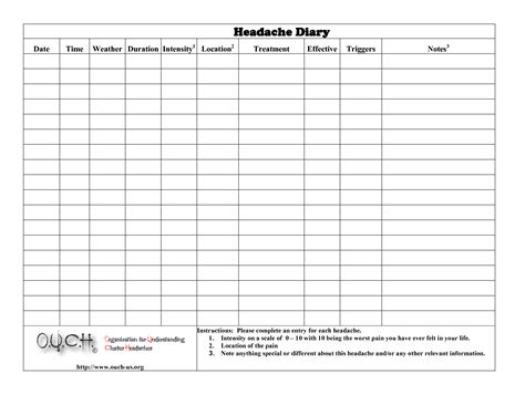 Pain Log Template | A7012-Pd-6 My Pain Diary | Planners | Headache - Free Printable Headache ...