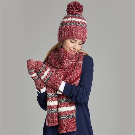 Women Knitted Hat Scarf Glove Sets Fashion Casual Elegant Winter Hats ...