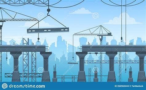 Bridge Construction Process On City Background Vector Illustration | CartoonDealer.com #186046616