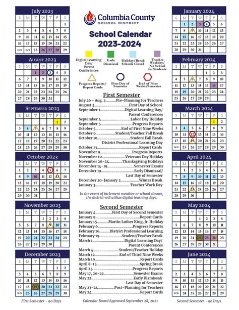 Columbia County School District Calendar 2024-2025 (Holidays)