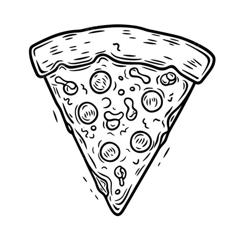 Pizza Slice Outline Black White Image Sketch Drawing Vector, Wing ...