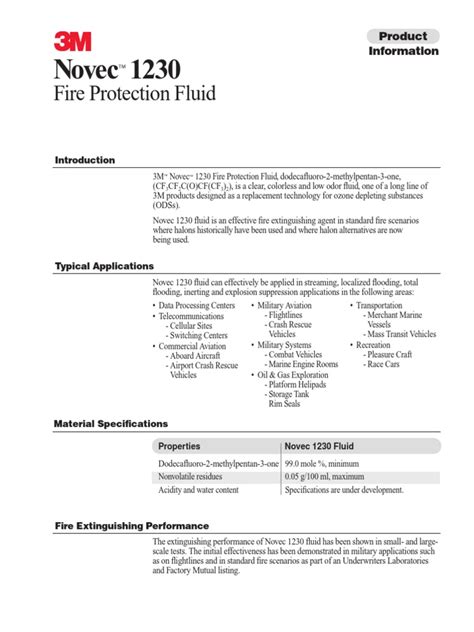 Novec 1230 Product Information Datasheet | PDF | Liquids | Density