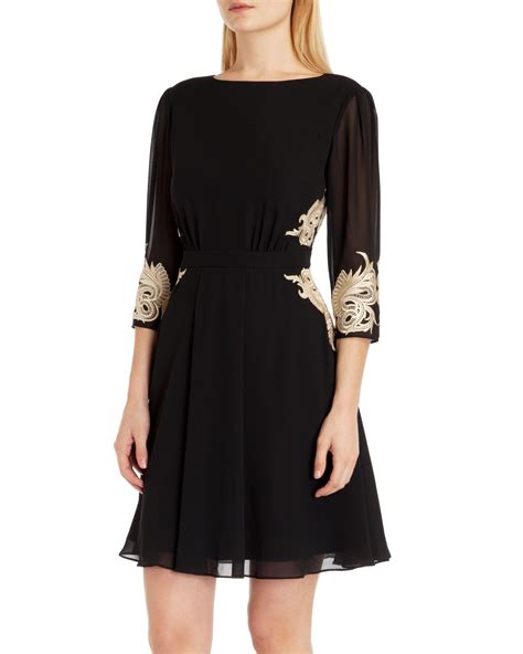 Ted Baker Gaenor Embroidered Detail Dress in Black - Lyst