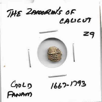 The Zamorins of calicut - 1667 - 1793 gold fanam coin Z 9 - KB Coins ...