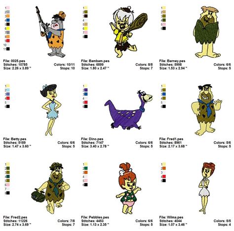 FLINTSTONES CARTOON CHARACTERS EMBROIDERY MACHINE DESIGNS SET - Desizns.net