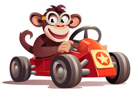 Funny Monkey Driving a Racing Car, Cartoon Style. AI Generated Stock ...