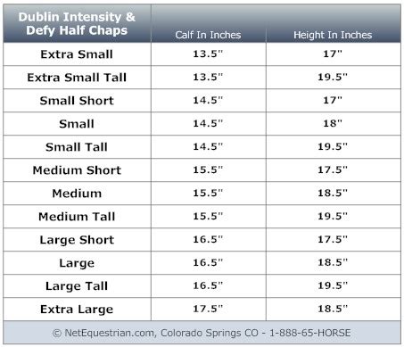 Dublin Half Chaps Size Chart: A Visual Reference of Charts | Chart Master