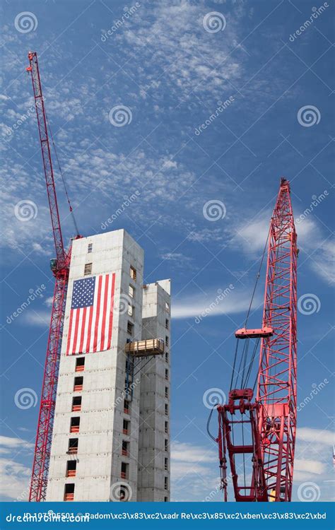 Huge American Flag Adorns Buildings Under Construction Along Harborwalk in Boston Editorial ...