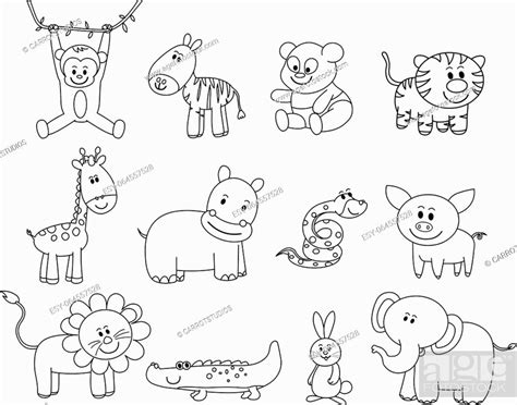 Cartoon animals set black line drawing vector illustration, Stock ...