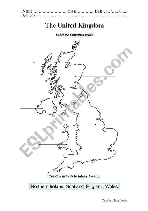 United Kingdom Map Worksheet - ESL worksheet by Jenna M