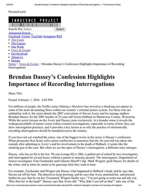 Brendan Dassey’s Confession Highlights Importance of Recording Interrogations — The Innocence ...