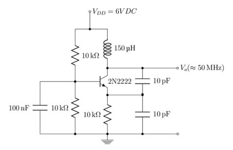 Colpitts oscillator, with npn transistor | TikZ example