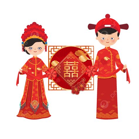 Chinese Bride Vector PNG Images, Newlyweds Bride And Groom Chinese Wedding Scene Couple Elements ...