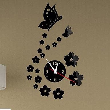 Wall Clock Stickers Wall Decals, Flowers And Butterflies Mirror Acrylic ...