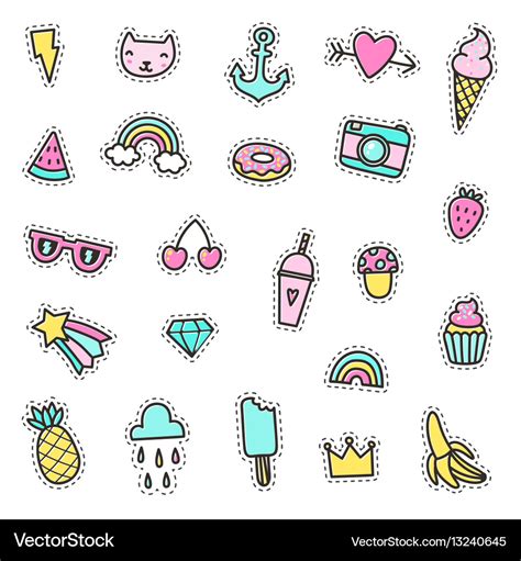 Set of cute pins stickers objects Royalty Free Vector Image