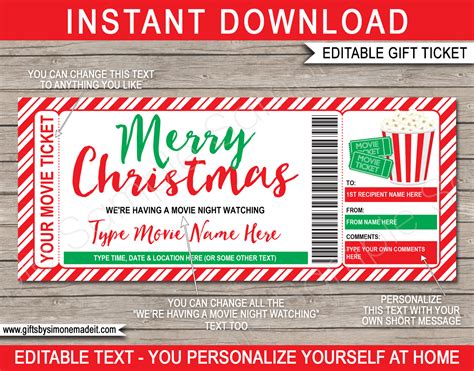 christmas movie ticket gift template family movie night gift voucher - family movie night movies ...