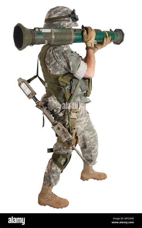 US ARMY soldier with AT rocket launcher isolated on white Stock Photo ...