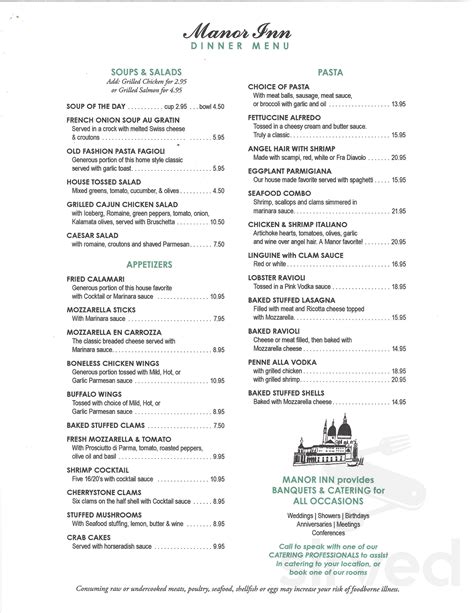 Manor Inn Restaurant menu in Milldale, Connecticut, USA