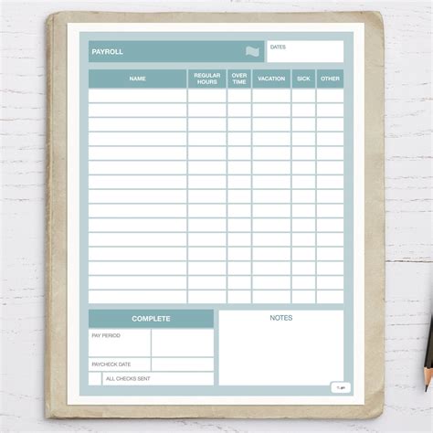 Payroll Worksheet Printable PDF Instant Download Business | Etsy