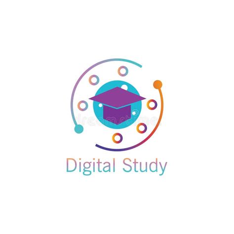 Digital Study Logo Illustration Hat Circle Design Line Vector Template Stock Vector ...