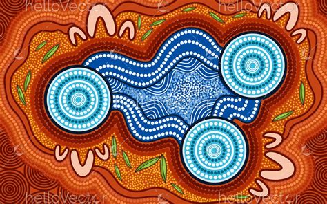 River connection aboriginal painting - Download Graphics & Vectors