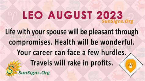 Leo August 2023 Monthly Horoscope Predictions - SunSigns.Org