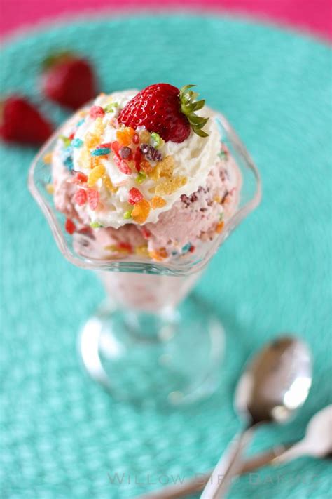 Fruity Pebble Strawberry Ice Cream Sundaes - Willow Bird Baking