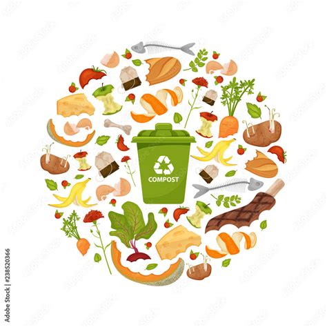 Vecteur Stock Round template Organic waste theme. Collection of fruits ...