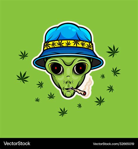 Alien with jamb smoking weed poster Royalty Free Vector