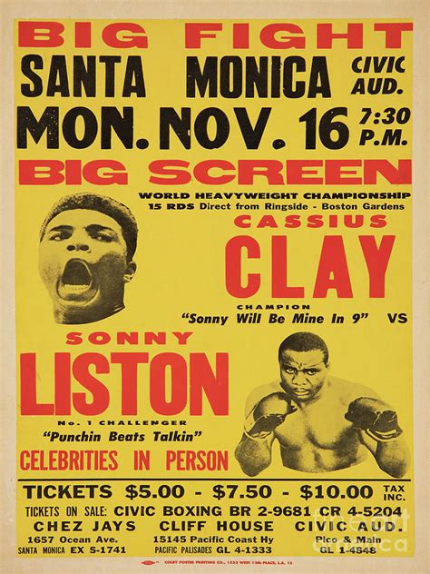 1964 Cassius Clay Muhammad Ali vs. Sonny Liston Fight Poster. Digital Art by Njf - Fine Art America