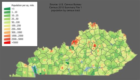 Kentucky population density 2010 | Kentucky, List of cities, Map