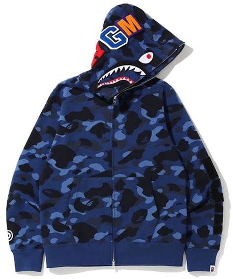 BAPE Color Camo Detachable Shark Full Zip Hoodie Blue - SS20