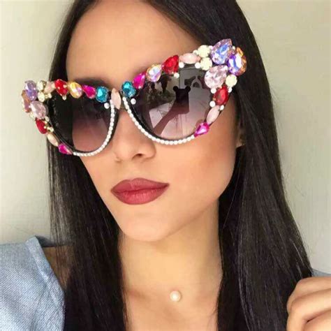 Oversized Colorful Rhinestone Cat Eyes Sunglasses | WAAMII Cute Sunglasses, Luxury Sunglasses ...