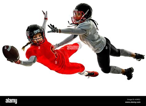 two women teenager girls american football players isolated on white ...