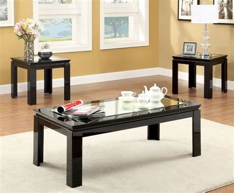 Carna Glass Top 3-Piece Black Coffee Table Set