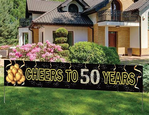 Large Cheers to 50 Years Banner Backdrop Decorations Men Women Black Gold 50 Year Old Birthday ...