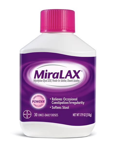 MiraLAX Polyethylene Glycol 3350 Powder Laxative, 17.9 Oz, 30 Dose - Walmart.com