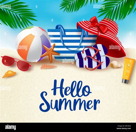 Hello summer in sand background vector banner. Hello summer greeting typography in white space ...