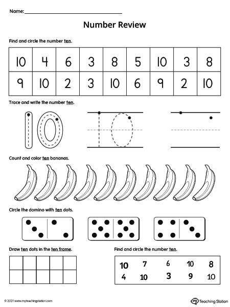 Number 10 Review Worksheet | MyTeachingStation.com