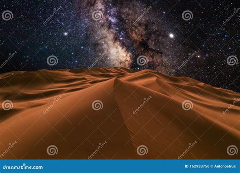 Amazing Views of the Sahara Desert Under the Night Starry Sky. Stock ...