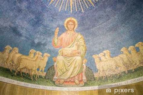 Wall Mural A mosaic of Jesus Christ the Good Shepherd with sheep, in the apse - PIXERS.US