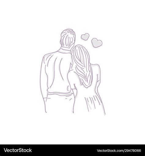 Sketch line art romantic couple for greeting card Vector Image