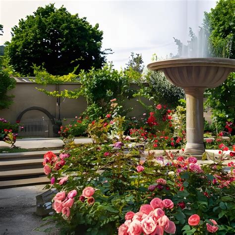 Premium AI Image | A Garden With Roses And A Fountain 7