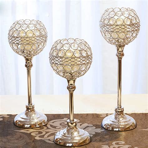 Gold Crystal Candle Holder Stand Romantic Morocco Wedding Candelabra Metal Big Candle Ball Stand ...