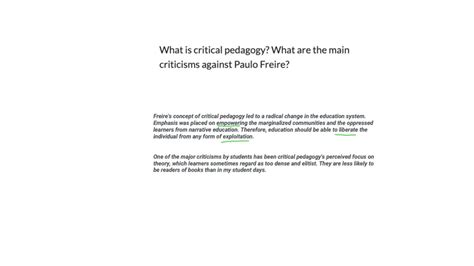 SOLVED: What is critical pedagogy? What are the main criticisms against Paulo Freire?