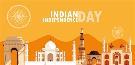 Premium Vector | Indian independence day poster with group of buildings