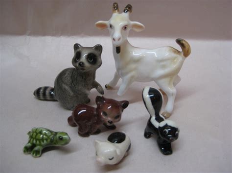 6 Broken Animal Figurines Ceramic Vintage Miniature Goat Skunk