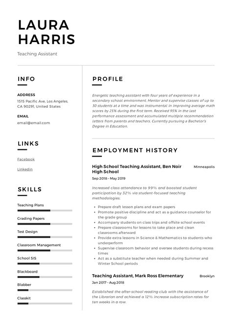 Teaching Assistant Resume Sample | Retail resume template, Simple ...