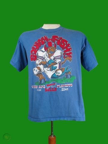 Vtg 90s BUFFALO BILLS SQUISH THE FISH T-SHIRT 1990 XL | #119544478